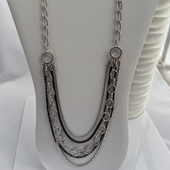 BRIGHTON Pebble Cascade Layered Multi Strand Silver Necklace - Picture 1 of 13